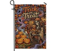 Bandera de jardín de esqueleto, calabazas espeluznantes, fantasmas, Halloween, arpillera naranja, banderas decorativas de doble cara para exteriores, porche, césped, patio, terraza, 12 x 18 pulgadas