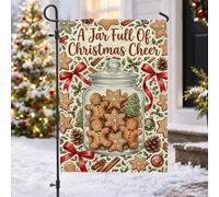 Bandera de jardín de galletas de jengibre con cita de Navidad, 30,5 x 45,7 | Palitos de canela, bandera de patio, bayas de acebo, lazos de cinta roja, tema de horneado navideño, decoración de temporada