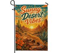 Bandera de jardín de lagarto, desierto, cactus natural, sol, verano, naranja, arpillera de doble cara, banderas decorativas para patio al aire libre, césped, porche, entrada, camping, 12 x 18 pulgadas