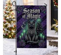 Bandera de jardín de Navidad con cita de gato místico de 12 x 18 pulgadas | Estética gótica, bandera de césped, decoración de jardín de invierno, motivos de luna celestial, tema de vacaciones
