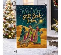 Bandera de jardín de Navidad con cita de tres hombres sabios religiosos | Escena religiosa religiosa, bandera de patio, paisaje del desierto, horizonte nocturno estrellado, cita inspiradora de
