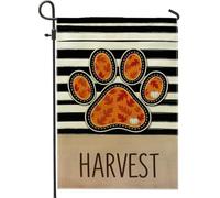 Bandera de jardín de patas, hojas de arce de temporada de otoño, calabazas, arpillera naranja, banderas decorativas de doble cara para exteriores, patio, césped, porche delantero, balcón, 12 x 18