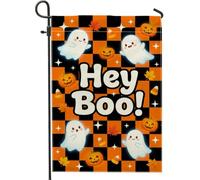Bandera de jardín fantasma, calabazas festivas juguetonas, maíz de caramelo, Halloween, arpillera naranja, banderas decorativas de doble cara para exteriores, patio, césped, porche delantero, balcón