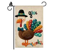 Bandera de jardνn de pavo feliz de Acciσn de Gracias, 12.0 x 18.0 in, doble cara, arpillera, cosecha, bendiciσn, dar gracias, bandera de patio pe