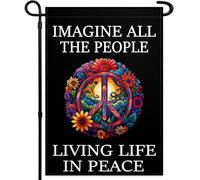Bandera de jardn Imagine All The People Living Life in Peace para exterior, 12 x 18, doble cara, bandera de jardn Be Kind, cartel floral de paz
