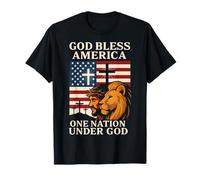 Bandera de Jesús One Nation Under God 4 de julio Christian Lion Dad Camiseta
