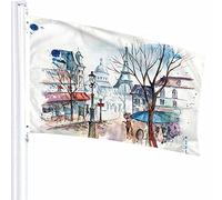 Bandera de la ciudad decoración 3x5 pies París Torre Eiffel goteo aceite paisaje acuarela romántico punto de referencia árbol poliéster impreso patrón decoración al aire libre para hogares y jardine