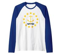 Bandera de la Esperanza de Rhode Island Camiseta Manga Raglan, Hombre, Azul Real/Blanco, M