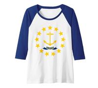 Bandera de la Esperanza de Rhode Island Camiseta Manga Raglan, Mujer, Azul Real/Blanco, XXL