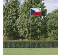 Bandera de la República Checa con mástil telescópico de 5,5 m de aluminio, bandera nacional de poliéster con ojales de latón y costuras reforzadas, incluye casquillo inferior y cuerda para facilitar