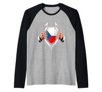 Bandera de la República Checa Rasgado Gráfico Chequia Orgullo Raíces Camiseta Manga Raglan