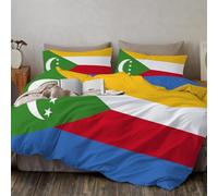 Bandera de Las Comoras Juego De Ropa De Cama con Patrón Impreso En Nacionalismo Funda De Edredón con Tema Ultrasuave, Funda De Almohada, Juego De 3 Pcs（200x200 cm ） Azul-Verde