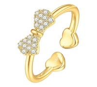 Bandera de los anillos para mujer, no se empaña, chapado en oro/plata/oro rosa, forma de corazón, apilable, con circonita, anillo de lazo de corazón, anillo ajustable, anillos locos, Einheitsgröße