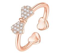 Bandera de los anillos para mujer, no se empaña, chapado en oro/plata/oro rosa, forma de corazón, apilable, con circonita, anillo de lazo de corazón, anillo ajustable, anillos locos, Einheitsgröße