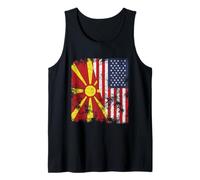 Bandera de Macedonia del Norte de Estados Unidos Envejecida, Mitad Americana Camiseta sin Mangas