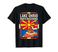 Bandera de Macedonia del Norte del Lago Ohrid, Iglesia de San Juan, Arte Retro Camiseta
