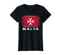 Bandera de Malta con Cruz maltesa Camiseta gráfica económica, Mujer, Negro, XS