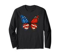 Bandera de mariposa de Estados Unidos, 4 de julio, Día de la Independencia Patri Manga Larga