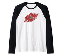 Bandera de Marruecos Gráfico Grunge Envejecido Camiseta Manga Raglan