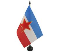Bandera de mesa yugoslava de 14 x 20 cm - Bandera de escritorio yugoslava de 21 x 14 cm - Base y m stil de pl stico negro - AZ FLAG