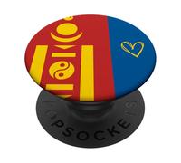 Bandera de Mongolia Corazón de Mongolia Orgulloso Día Nacional del Patrimon PopSockets PopGrip Adhesivo