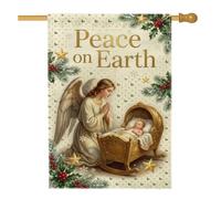 Bandera de Navidad con cita de ángel religioso religioso, 28 x 40 pulgadas | Tema religioso, bandera de césped, cuna dorada, bayas de acebo, decoración religiosa de vacaciones, detalles de temporada al