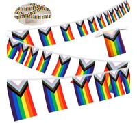 Bandera de orgullo LGBT, banderín arcoíris de alta calidad, con cuerda de 10m, incluye 1 banner y 20 banderas pequeñas, ideal para decoraciones de fiestas y eventos LGBT