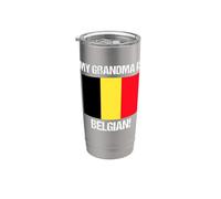 Bandera de países de Bélgica con texto en inglés "My Grandma Is Belgian Pride Vaso térmico de acero inoxidable de doble pared