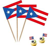 Bandera de palillo de dientes, tamaño pequeño, para cóctel, frutas, cupcakes, decoración de alimentos, paquete de 100 (Puerto Rico)