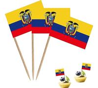Bandera de palillo de dientes, tamaño pequeño, para cóctel, frutas, cupcakes, decoración de alimentos, paquete de 100 unidades (Ecuador)