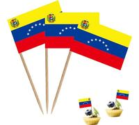 Bandera de palillo de dientes, tamaño pequeño, para cóctel, frutas, cupcakes, decoración de alimentos, paquete de 100 (Venezuela)