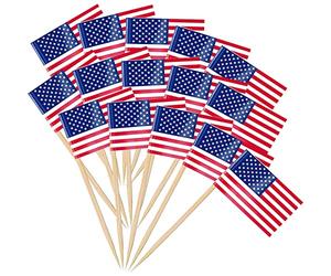Bandera de papel curado de dientes estadounidenses,Bandera de palillo americano,Mini etiquetas de alimentos Banderas,Magdalena Etiqueta de queso,Para sándwiches,decoración del evento real,100 piezas