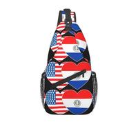 Bandera De Paraguay Con Dos Corazones Para Los Estadounidenses De Origen Paraguayo Bolsa De Pecho Ligera Mochilas Cruzadas Hombro Bolso Cruzado Para Viajes Uso Diario Pasear
