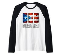 Bandera de Puerto Rico con Puerto Rico Domino 787 Boricua Número Camiseta Manga Raglan