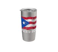 Bandera de Puerto Rico patriótica latina envejecida para hombres, mujeres y niños Vaso térmico de acero inoxidable de doble pared
