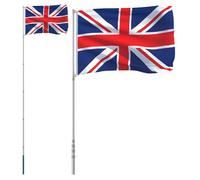 Bandera de Reino Unido con mástil telescópico de 5,5 m, mástil de aluminio plateado, bandera nacional del Reino Unido 90 x 150 cm con casquillo de suelo, juego de banderas resistentes a la intemperie