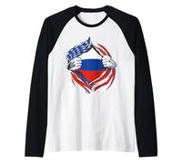Bandera de Rusia Americana Orgullosa de mi Herencia Rusa Camiseta Manga Raglan