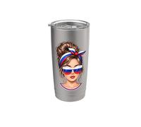 Bandera de Rusia Messy Bun Bandana Gafas De Sol Chica Rusa Vaso térmico de acero inoxidable de doble pared