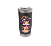 Bandera de Rusia Messy Bun Bandana Gafas De Sol Chica Rusa Vaso térmico de acero inoxidable de doble pared