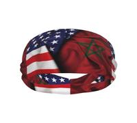 Bandera De Seda Marroquí De América Y Marruecos Mujer Hombre Cinta Pelo Deporte Antideslizante Cinta Sudor Cabeza Absorbente Diadema para Ciclismo Correr Entrenamiento Fitness
