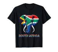 Bandera de Sudáfrica Elefante Arte Orgullo Africano Camiseta gráfica económica, Hombre, Negro, L