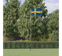 Bandera de Suecia con mástil telescópico de aluminio de 5,5 m, bandera nacional de poliéster con ojales de latón y costuras reforzadas, incluye casquillo inferior para un agarre estable