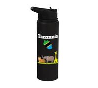 Bandera de Tanzania viaje recuerdo safari amante Tanzania mapa Stainless Steel Insulated Water Bottle