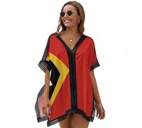 Bandera De Timor Oriental Cubrebaños para Mujer, Geometría Patriótica Vestido De Playa Tipo Bikini para Mujer, Mangas Murciélago De Gasa, Trajes De Baño, Bikinis, Pareos De Playa
