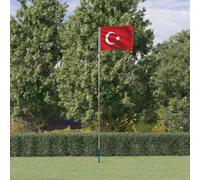 Bandera de Turquía con mástil telescópico de 5,5 m, set para jardín y eventos, mástil de aluminio con casquillo para suelo, bandera nacional resistente a la intemperie, 90 x 150 cm
