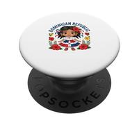 Bandera de Vestido de niña de República Dominicana Lindo Orgullo PopSockets PopGrip Adhesivo