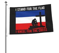 Bandera decorativa al aire libre duradera de doble cara de 2 x 3 pies con texto en inglés "I Stand For The Flag of Yugoslavia And I Kneel For The Cross"