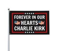 Bandera decorativa de Charlie Kirk "Siempre en nuestros corazones" de 3x5 pies con ojales.
