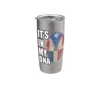 Bandera del ADN dominicano y puertorriqueño Vaso térmico de acero inoxidable de doble pared