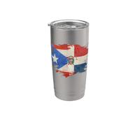 Bandera del ADN dominicano y puertorriqueño Vaso térmico de acero inoxidable de doble pared